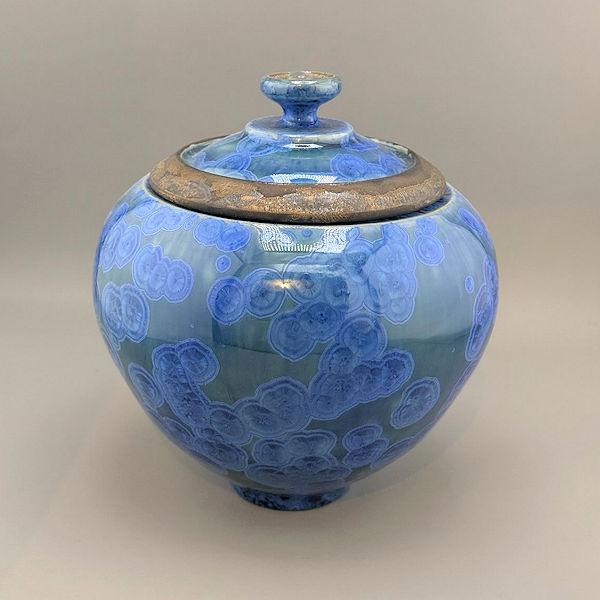 Deep Blue Ceramic Crystalline Glaze Pet Urn - 58 ci - Image 3