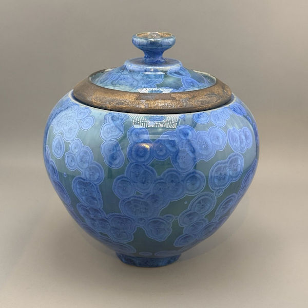 Deep Blue Ceramic Crystalline Glaze Pet Urn - 58 ci - Image 4