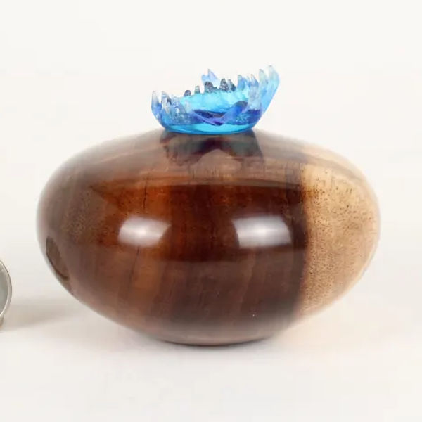 Hawaiian Koa Pet Urn with Cerulean Blue Top - 10 ci - Image 2