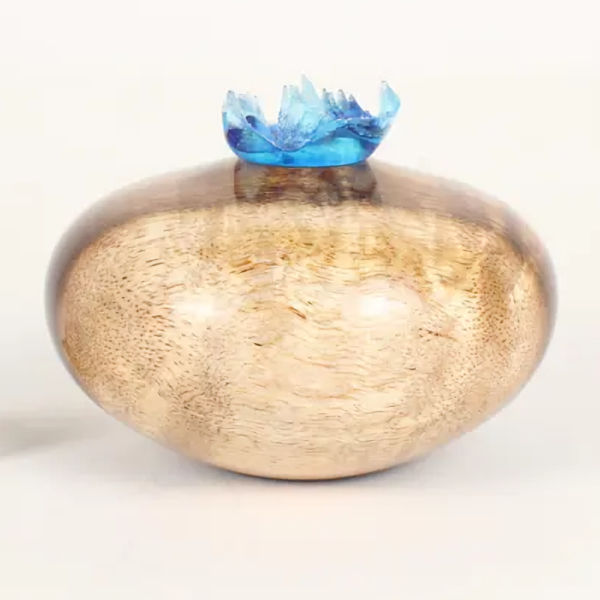Hawaiian Koa Pet Urn with Cerulean Blue Top - 10 ci - Image 3